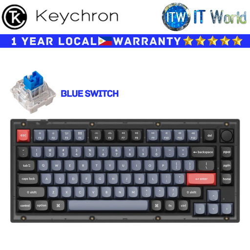 [V1C2 Frosted Black - blue switch] Keychron Wired Mechanical Keyboard V1 Frosted Black Fully Assembled Knob Blue Switch (V1-C2)