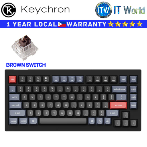 [V1B3 Carbon Black - brown switch] Keychron Wired Mechanical Keyboard V1 QMK Carbon Black Fully Assembled (Brown Switch)