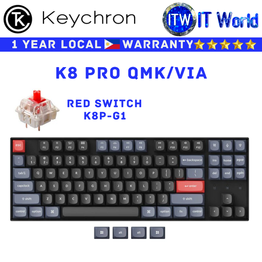 [K8PG1 - Red] Keychron Wireless Mechanical Keyboard K8 Pro QMK/VIA White Backlight Red Switch (K8P-G1)