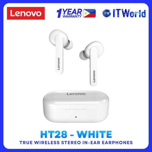 [HT28 White] Lenovo HT28 - Bluetooth 5.0 TWS In-Ear Headset for Mobile & Laptop - White
