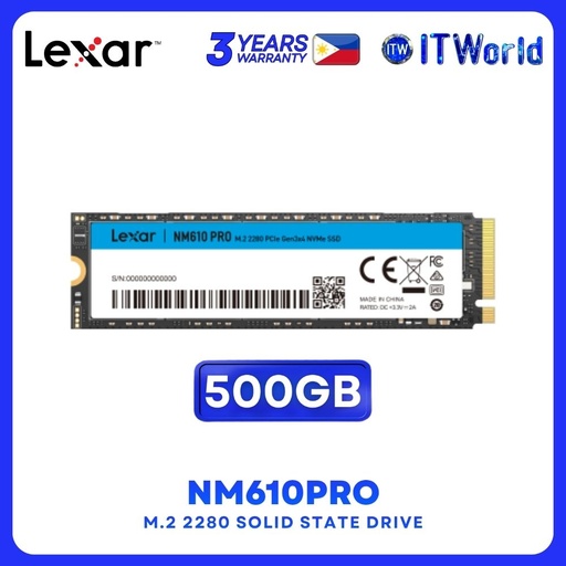 [LNM610P500G-RNNNG] Lexar NM610PRO M.2 2280 PCIe Gen3x4 NVMe read up to 3000MB/s Internal SSD - 500GB