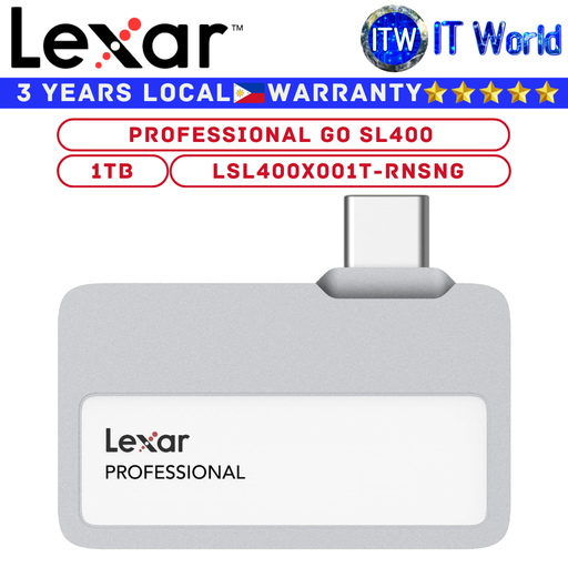 [LSL400X001T-RNSNG] Lexar SSD Professional Go Portable SSD SL400 Silver PocketSized Plug and Play External 1TB (LSL400X001T-RNSNG)