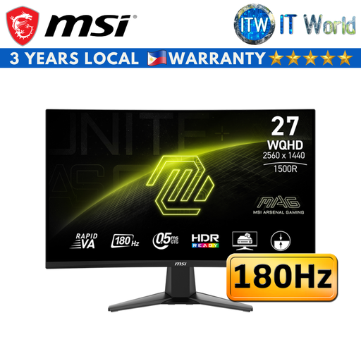 [MAG 27CQ6F] MSI Curve Gaming Monitor - 27" 180Hz / 2560x1440 WQHD / Rapid VA / 0.5ms GtG / MAG 27CQ6F | itw