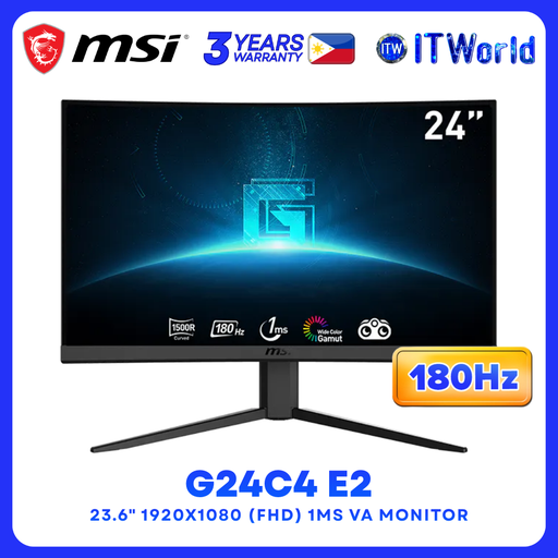 [G24C4 E2] MSI G24C4 E2 23.6" 1920x1080 FHD 180Hz 1ms VA Curved Gaming Monitor Adaptive Sync