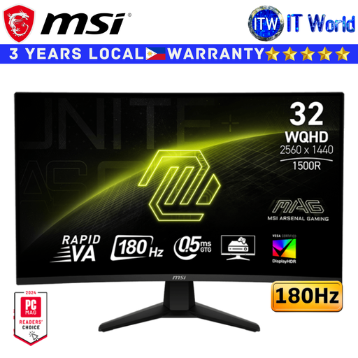 [MAG 32CQ6F (9S6-3DC91M-019)] MSI Curved Gaming Monitor MAG 32CQ6F 31.5" 180Hz / 2560 x 1440 WQHD / Rapid VA / 0.5ms GTG / 1500R | itw
