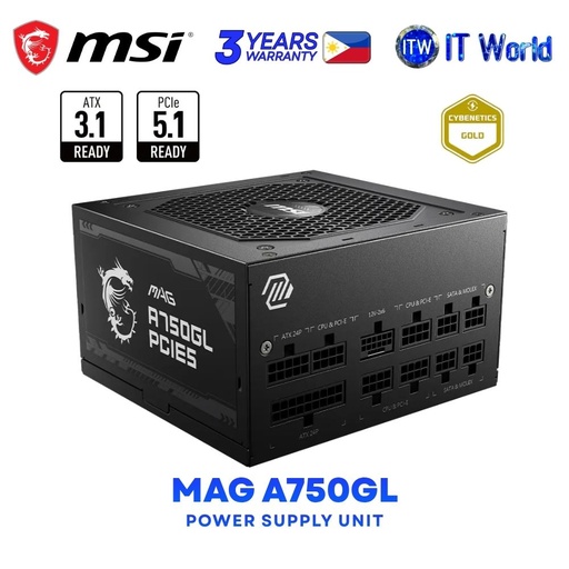 [MAG A750GL] MSI MAG A750GL PCIE5 750W 80+ Gold ATX 3.1 Full Modular Fluid Dynamic Bearing Power Supply Unit