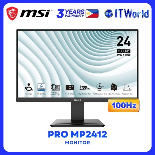 [MSI MP2412] MSI PRO MP2412 - 23.8" 1920x1080 FHD / 100Hz / VA / 1ms MPRT, 4ms GTG / Frameless Monitor