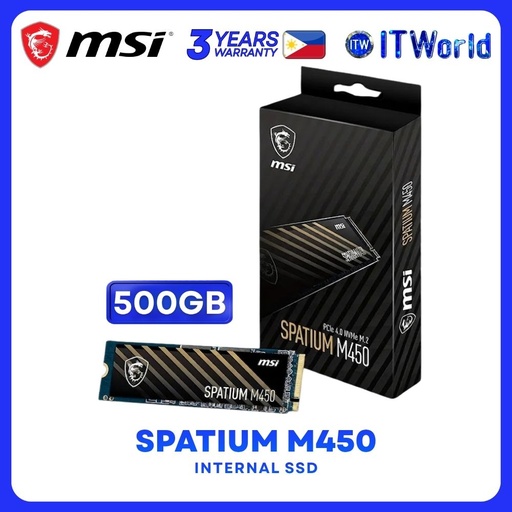 [M450 500GB] MSI Spatium M450 PCIe 4.0 NVMe M.2 2280 3D NAND Internal SSD - 500GB
