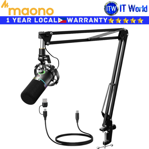 [PD200XS Black] Maono Gaming Microphone PD200XS RGB USB/XLR Dynamic Set with Boom Arm (Black)