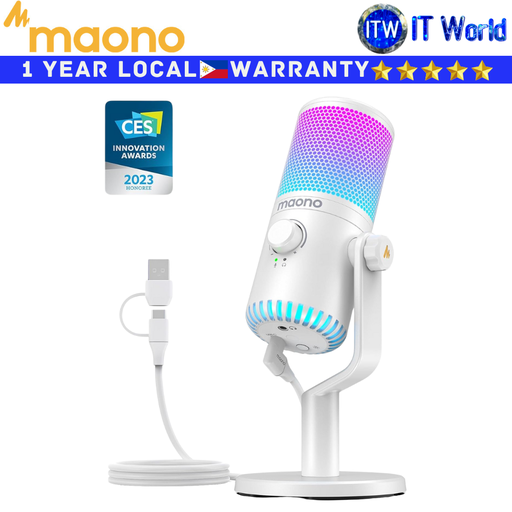 [DM30 RGB White] Maono Wired Gaming Microphone DM30 RGB Programmable USB Condenser (White)