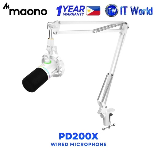 [PD200X White] Maono PD200X Dynamic USB & XLR Conncection Podcast & Gaming Wired Microphone - White