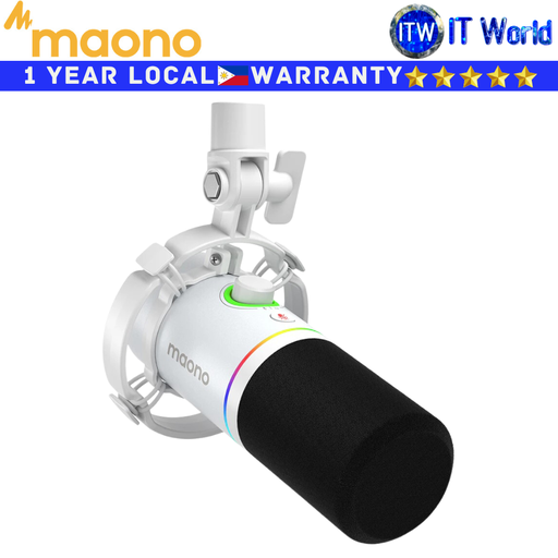 [PD200X White] Maono Wired Gaming Microphone PD200X RGB USB/XLR Dynamic (White)