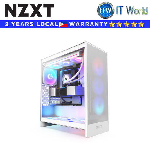 [CM-H72FW-R1] NZXT Computer PC Case H7 Flow RGB Mid-Tower ATX Airflow Case with RGB Fans (Matte White)(CM-H72FW-R1)