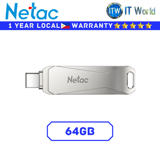 [U782C 64GB 3.0 SILVER] Netac USB Flash Drive Silver U782C 64GB USB 3.0 + Type-C (64GB)