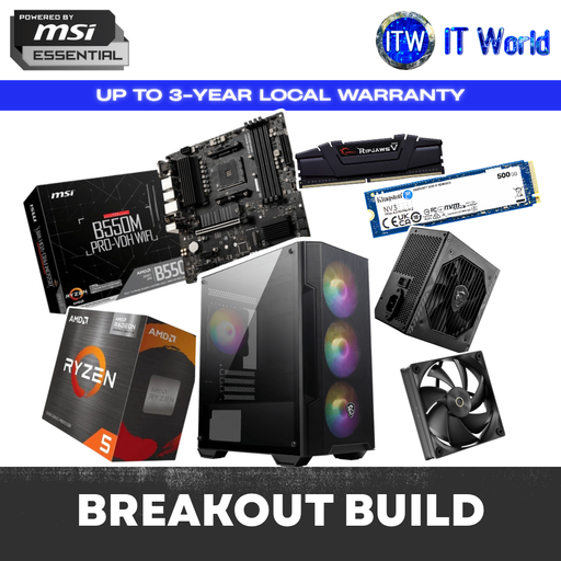 [Breakout Build] PC Desktop Computer Build MSI Breakout Build 5 5600G B550M PRO-VDH WIFI 550W 32GB RAM 500GB SSD