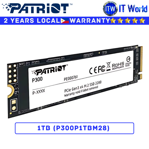 [P300P1TBM28] Patriot M2 NVMe SSD M.2 NVMe P300 M.2 2280 PCIe Gen3x4 Internal (1TB)
