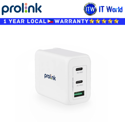 [PTC36501-WHT] Prolink PTC36501 65W 3-port GaN PD3.0 QC4+ PPS Type-C USB-A Travel Adapter Fast Charger