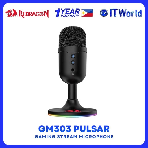 [RD-GM303-PULSAR] RD MICROPHONE (GM303) PULSAR BLACK Redragon GM303 Pulsar Streaming Microphone - USB / RGB / USB / Omnidirectional / Black