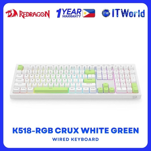 [REDRAGON K518-RGB WG] Redragon K518-RGB Crux Wired Keyboard RGB 108 Keys Anti-Ghost Membrane |  White Green