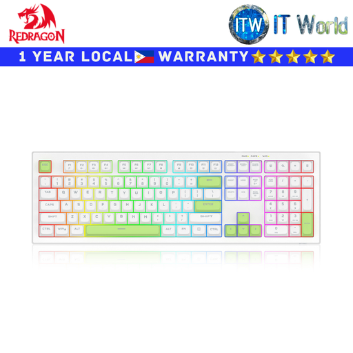[REDRAGON K518-RGB WG] Redragon Keyboard K518-RGB Crux 108Key Wired RGB Membrane (White Green)