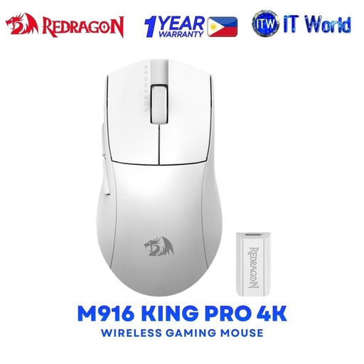 [REDRAGON M916- KING PRO 4K WHITE] Redragon M916 King Pro 4K Tri-mode Ultra Lightweight E-Sports Wireless Gaming Mouse - White