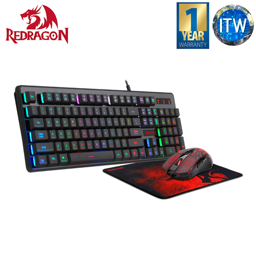 [S107 3IN1] Redragon S107-104 Key RGB Mechanical Gaming Keyboard, Wired 3200DPI Mouse, Large MousePad Set