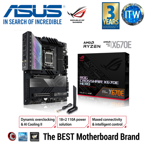 [X670E Hero] ASUS ROG Crosshair X670E Hero ATX, AM5, LGA1718, PCIe® 5.0, DDR5, USB4®, Wi-Fi 6E Motherboard