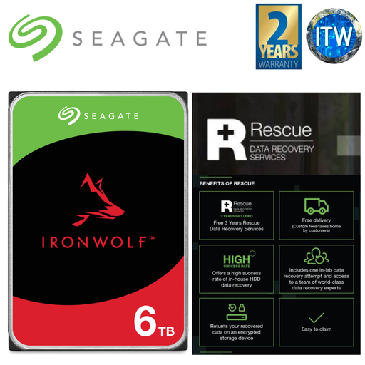 [ST6000VN006] Seagate Hard Drive HDD Ironwolf 6TB 3.5" NAS SATA 6Gb/s Internal (ST6000VN006)
