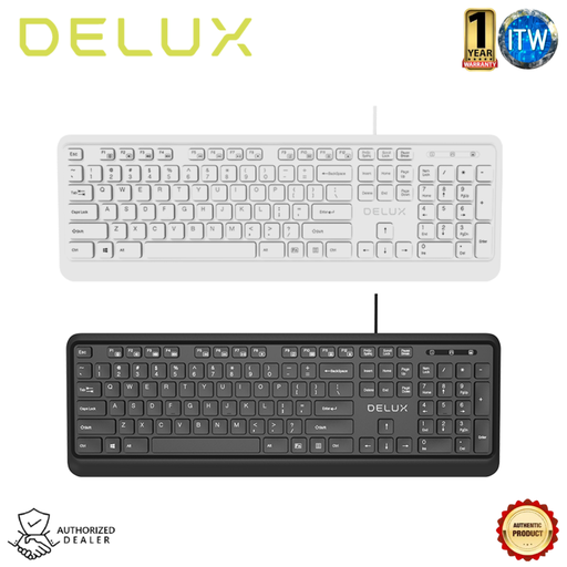 [KA190U-White] Delux KA190U - 104 Keys, USB2.0, Wired Multimedia Keyboard (White)