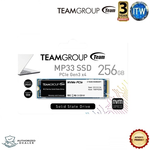 [TM8FP6256G0C101] TEAMGROUP MP33 256GB M.2 PCIe 2280 3.0 x4 with NVMe 1.3 3D NAND Internal SSD TM8FP6256G0C101