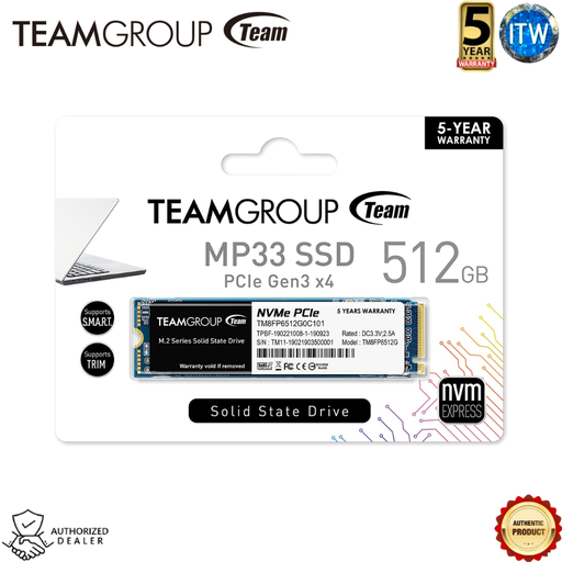 [MP33 512GB] TEAMGROUP MP33 512GB SLC Cache 3D NAND NVMe 1.3 PCIe Gen3x4 M.2 2280 Internal SSD (TM8FP6512G0C101)
