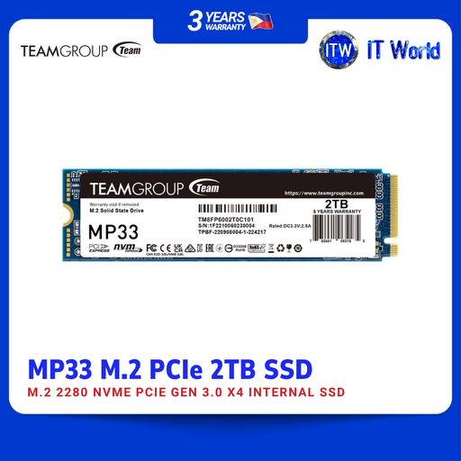 [TM8FP6002T0C101] TeamGroup MP33 2TB | M.2 2280 NVMe PCIe Gen3 x4 SSD / 1800MB/s Read / 1500MB/s Write | itw
