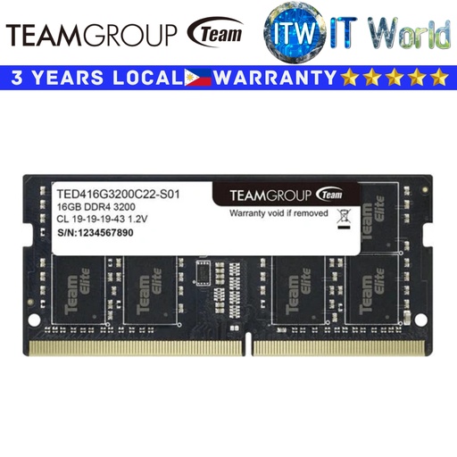 [TED416G3200C22-S01] Teamgroup DDR4 RAM Elite 16GB (1x16GB) 3200Mhz SODIMM Laptop Memory