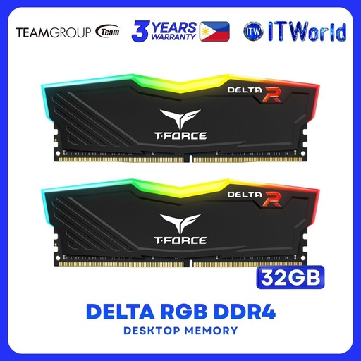 [TF3D432G3600HC18JDC01] Teamgroup Delta RGB 32GB (16GBx2) DDR4-3600Mhz Desktop Memory Black TF3D432G3600HC18JDC01