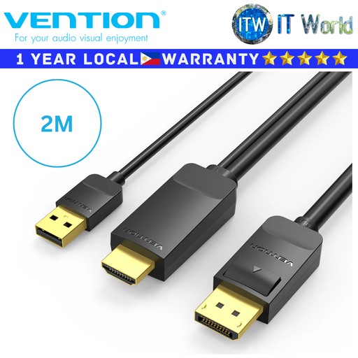 [ABJBH 2M] Vention Cable ABJ Black HDMI-A Male to DP Male HD Cable Gold-Plated PVC Type (2M)