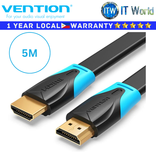 [VAA-B02-L500 5M] Vention Cable VAA-B02-L Flat HDMI 4K For Laptop PS3/4 TV Box PVC Gold Plated (VAA-B02-L500 5M)