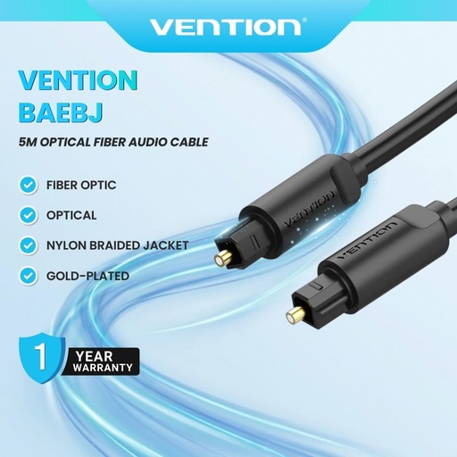 [BAEBJ 5M] Vention BAEBJ Optical Audio Cable - 5M Toslink Fiber / Nylon / Braided / Gold Plated itw
