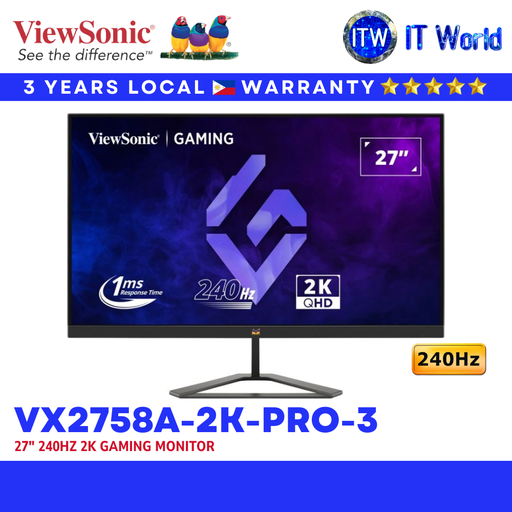 [VX2758A-2K-PRO-3] Viewsonic Gaming Monitor VX2758A-2K-PRO-3 27" 2560x1440 QHD, 240Hz, IPS, 1ms, Flicker-free