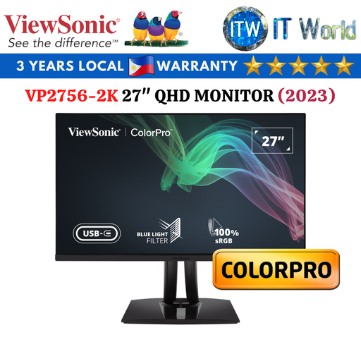 [VP2756-2K] Viewsonic VP2756-2K 27" 2560x1440 (QHD), 60Hz, IPS, 5ms, Flicker-free Monitor (2023 Model)