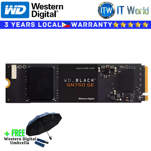 [WDS100T1B0E + umbrella] Western Digital WD Black SN750 SE 1TB NVMe M.2 Internal SSD High Speed Solid State Drive for Laptop & Desktop WDS100T1B0E itw