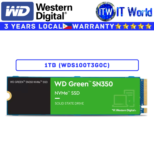 [WDS100T3G0C-00AZL0] Western Digital WD Green SN350 1TB NVMe M.2 Internal SSD PCIe Gen3 High Speed Solid State Drive for Laptop & Desktop WDS100T3G0C-00AZL0 itw