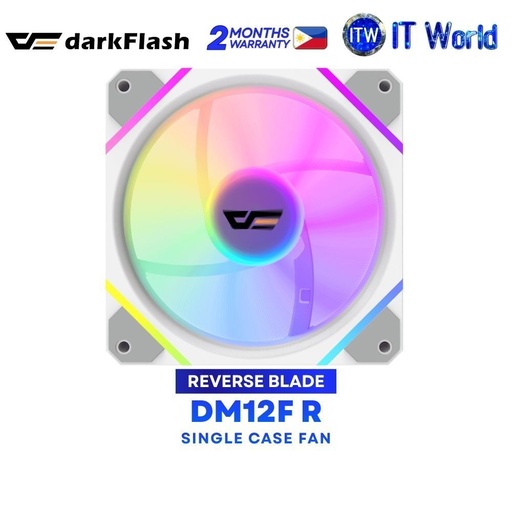 [DM12R F SINGLE FAN WHITE] darkFlash DM12F R 120mm Reverse Blade Hydro Bearing Single Case Fan - White