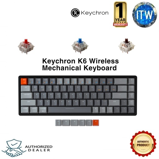 [Keychron K6 BLUE K6Q2] Keychron K6 Wireless Mechanical Keyboard RGB Backlight Aluminum (Non Hot-Swappable, Blue)