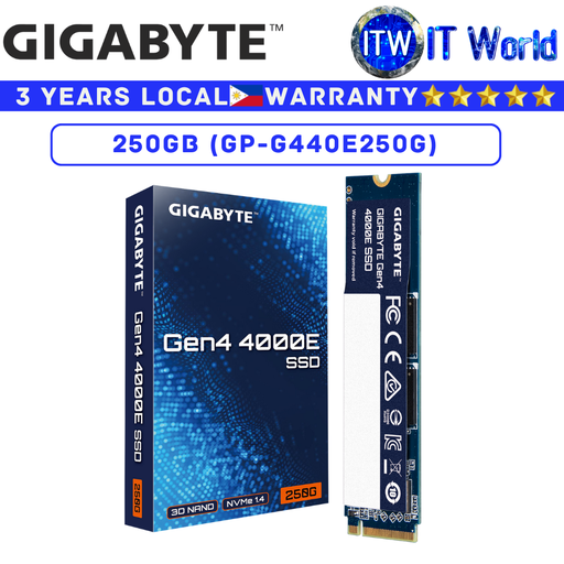[GP-G440E250G] Gigabyte 250GB M2 NVMe SSD M.2 NVMe SSD Gen4 4000E PCIe 4.0x4 M.2 2280 Internal (GP-G440E250G)