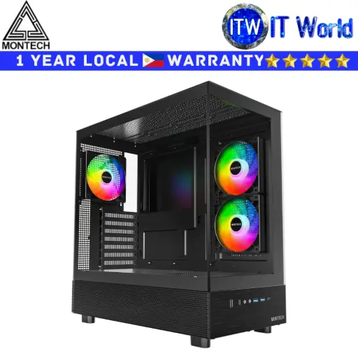 [Montech XR Black] Montech Computer PC Case XR Mid Tower Tempered Glass Stylish Wood-Grain I/O Interface Black