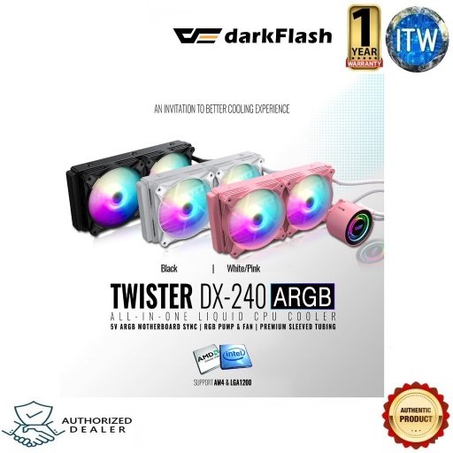 [darkFlash DX-240 Black] darkFlash Twister DX-240 ARGB AIO Liquid CPU Cooler (Black)