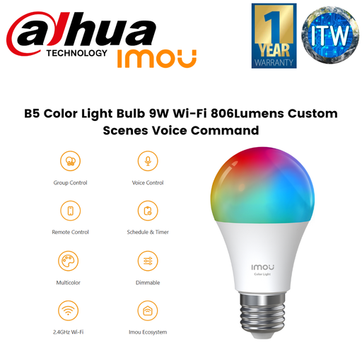[B5 COLOR LIGHT] Dahua Imou B5 Color Light Bulb 9W WiFi 806Lumens Custom Scenes Voice Command