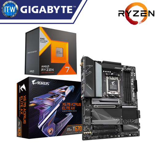 [GA-X670-AORUS-ELITE-AX/Ryzen 7 7800X3D] ITW | AMD Ryzen 7 7800X3D Desktop Processor with Gigabyte X670 Aorus Elite AX Motherboard Bundle