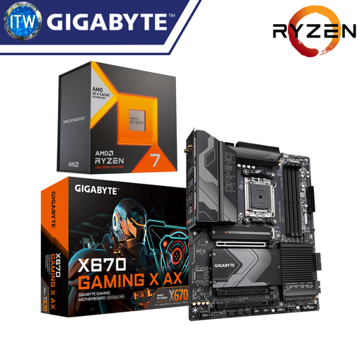[GA-X670-GAMING-X-AX/Ryzen 7 7800X3D] ITW | AMD Ryzen 7 7800X3D Desktop Processor with Gigabyte X670 Gaming X AX Motherboard Bundle