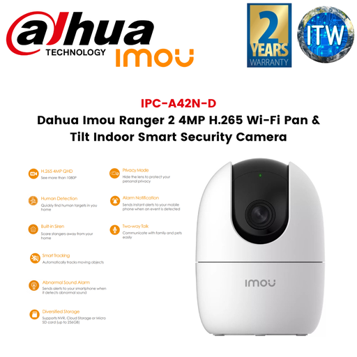[IPC-A42N-D] ITW | Dahua Imou Ranger 2 4MP H.265 Wi-Fi Pan &amp; Tilt Indoor Smart Security Camera (IPC-A42N-D)